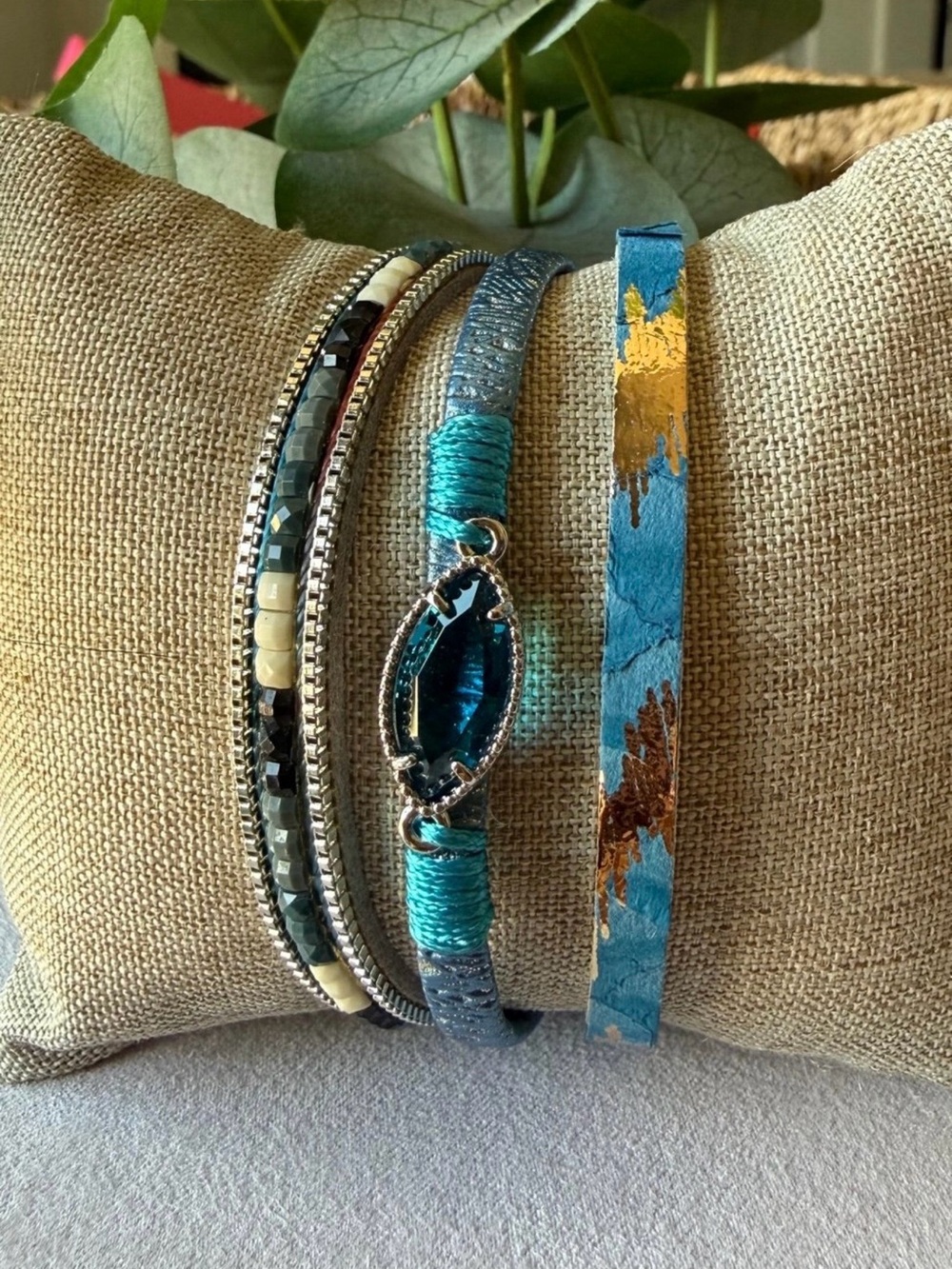 Ryze jewelry Wrap Bracelet Blue Vegan Leather Magnetic Clasp 7.5" Layered Boho